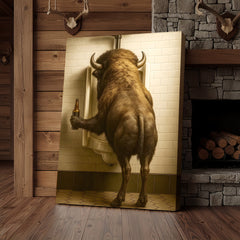 Maxcorners Funny Bison Canvas Wall Art - Rustic Bathroom Lodge Decor for Hunters - Unique Wildlife Cabin Print
