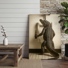 Maxcorners Alligator Bathroom Canvas Wall Art - Funny Rustic Lodge Decor for Cabin, Bar, and Wildlife Lovers - Unique Gator Print