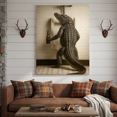 Maxcorners Alligator Bathroom Canvas Wall Art - Funny Rustic Lodge Decor for Cabin, Bar, and Wildlife Lovers - Unique Gator Print