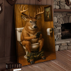 Maxcorners Funny Deer Bathroom Canvas Wall Art – Hilarious Rustic Hunting Lodge Home Decor Gift
