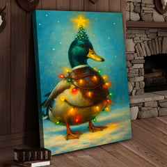Maxcorners Funny Mallard Duck Christmas Canvas Wall Art – Festive Holiday Decor – Rustic Lodge Gift Idea