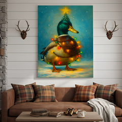 Maxcorners Funny Mallard Duck Christmas Canvas Wall Art – Festive Holiday Decor – Rustic Lodge Gift Idea