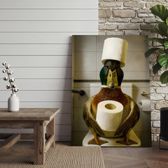 Maxcorners Funny Duck Bathroom Canvas Wall Art – Rustic Toilet Canvas for Cabin, Lodge & Man Cave Decor