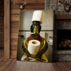 Maxcorners Funny Duck Bathroom Canvas Wall Art – Rustic Toilet Canvas for Cabin, Lodge & Man Cave Decor