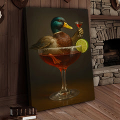 Maxcorners Funny Mallard Duck Canvas Wall Art - Quirky Animal in Cocktail Glass Design - Unique Wildlife Artwork for Home Decor