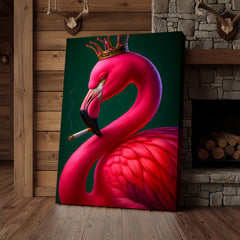 Maxcorners Cool Smoking Flamingo Canvas Wall Art – Funny Animal King Print, Perfect Gift for Home Decor Lovers