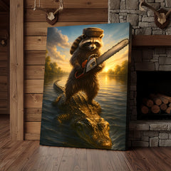 Maxcorners Badass Raccoon Riding Alligator Canvas – Funny Gift for Men, Hunters & Animal Lovers