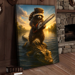 Maxcorners Badass Raccoon Riding Alligator Canvas – Funny Gift for Men, Hunters & Animal Lovers
