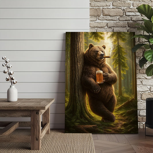 Maxcorners Rustic Bear in Forest Canvas Wall Art, Woodland Animal Decor, Nature Landscape Home Decoration