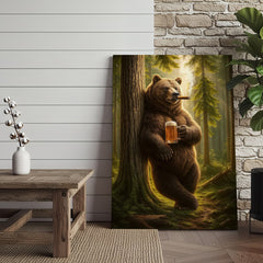 Maxcorners Rustic Bear in Forest Canvas Wall Art, Woodland Animal Decor, Nature Landscape Home Decoration
