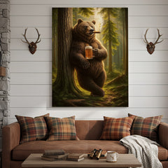 Maxcorners Rustic Bear in Forest Canvas Wall Art, Woodland Animal Decor, Nature Landscape Home Decoration
