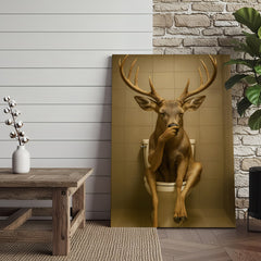 Maxcorners Funny Deer Bathroom Canvas Wall Art – Rustic Toilet Canvas for Cabin, Lodge & Man Cave Decor
