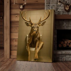 Maxcorners Funny Deer Bathroom Canvas Wall Art – Rustic Toilet Canvas for Cabin, Lodge & Man Cave Decor