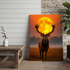 Maxcorners Majestic Elk Full Moon Canvas Wall Art – Hunting Cabin Decor Gift for Hunters