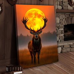 Maxcorners Majestic Elk Full Moon Canvas Wall Art – Hunting Cabin Decor Gift for Hunters