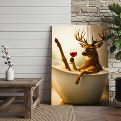 Maxcorners Relaxing Deer in Bathtub Funny Wall Art – Unique Gift for Hunters, Rustic Cabin Decor Canvas
