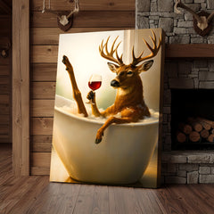 Maxcorners Relaxing Deer in Bathtub Funny Wall Art – Unique Gift for Hunters, Rustic Cabin Decor Canvas