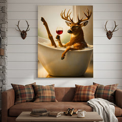 Maxcorners Relaxing Deer in Bathtub Funny Wall Art – Unique Gift for Hunters, Rustic Cabin Decor Canvas