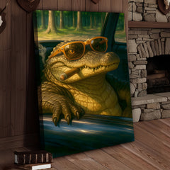 Maxcorners Cool Alligator Canvas Wall Art, Retro Sunglasses Gator in Car Portrait, Funny Swamp Reptile Decor for Men
