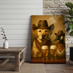 Maxcorners Funny Cowboy Dog & Goose Canvas Wall Art – Funny Beer & Smoking Western Decor for Hunters, Cabin & Man Cave