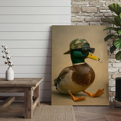 Maxcorners Cool Mallard Duck with Camo Hat Wall Art – Funny Hunting Canvas Print for Cabin, Lodge & Man Cave Decor