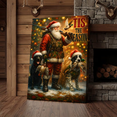 Maxcorners Rustic Christmas Hunting Canvas Art - Santa with Hunting Dogs and Ducks Holiday Wall Decor - Festive Country Cabin Artwork