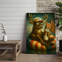 Maxcorners Patriotic Deer Wall Art Canvas – Funny American Flag Wall Art, Man Cave & Rustic Cabin Decor
