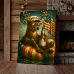 Maxcorners Patriotic Deer Wall Art Canvas – Funny American Flag Wall Art, Man Cave & Rustic Cabin Decor