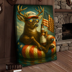 Maxcorners Patriotic Deer Wall Art Canvas – Funny American Flag Wall Art, Man Cave & Rustic Cabin Decor