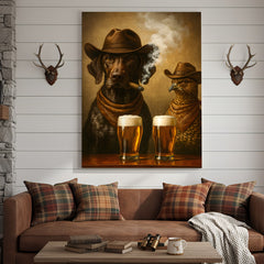 Maxcorners Funny Dog & Grouse Beer Canvas Wall Art – Rustic Cowboy Bar Decor Gift for Hunters & Outdoorsmen