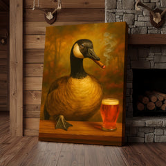 Maxcorners Funny Goose Smoking & Drinking Cocktail Glasses Canvas – Farmhouse Cabin Wall Art