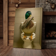 Maxcorners Funny Duck Bathroom Wall Art – Hilarious Rustic Toilet Canvas for Cabin, Lodge & Man Cave Decor
