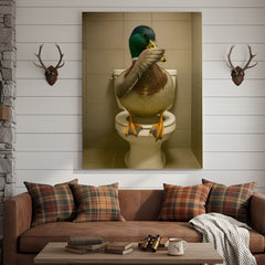 Maxcorners Funny Duck Bathroom Wall Art – Hilarious Rustic Toilet Canvas for Cabin, Lodge & Man Cave Decor