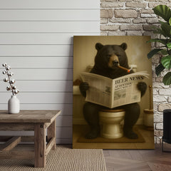 Maxcorners Funny Bear Newspaper Bathroom Canvas Wall Art – Wildlife Animal Poster - Unique Gift for Dad, Hunters & Outdoorsmen