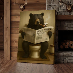 Maxcorners Funny Bear Newspaper Bathroom Canvas Wall Art – Wildlife Animal Poster - Unique Gift for Dad, Hunters & Outdoorsmen