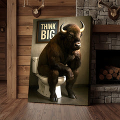 Maxcorners Funny Buffalo Bathroom Wall Art – Think Big Bison Canvas, Rustic Farmhouse Animal Decor