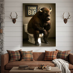 Maxcorners Funny Buffalo Bathroom Wall Art – Think Big Bison Canvas, Rustic Farmhouse Animal Decor