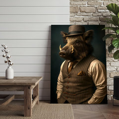 Maxcorners Gentleman Boar Canvas Wall Art – Unique Funny Gift for Men, Hunters Who Love Style