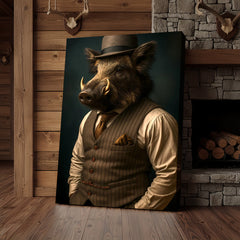 Maxcorners Gentleman Boar Canvas Wall Art – Unique Funny Gift for Men, Hunters Who Love Style