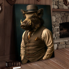 Maxcorners Gentleman Boar Canvas Wall Art – Unique Funny Gift for Men, Hunters Who Love Style