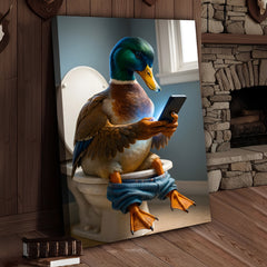 Maxcorners Funny Duck on Toilet Canvas Wall Art – Hilarious Gift for Men, Husband or Bathroom Decor