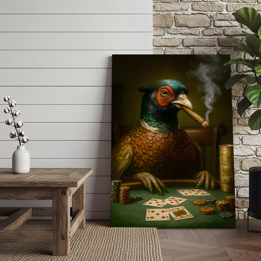 Maxcorners The Poker Pheansant Wall Art Canvas – Funny Smoking Pheasant Wall Art for Men