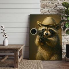Maxcorners Cowboy Raccoon with Revolver Canvas Wall Art, Funny Western Critter Decor