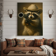 Maxcorners Cowboy Raccoon with Revolver Canvas Wall Art, Funny Western Critter Decor