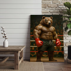 Maxcorners Boxing Bear Canvas Wall Art, Muscular Fighter in Red Gloves, Gym & Man Cave Decor