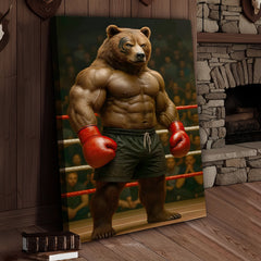 Maxcorners Boxing Bear Canvas Wall Art, Muscular Fighter in Red Gloves, Gym & Man Cave Decor