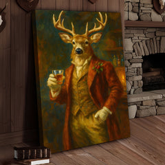 Maxcorners Deer Gentleman Wall Art Canvas – Whiskey Hunter Canvas Decor for Rustic Cabin, Lodge & Man Cave Gift