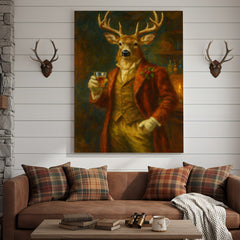 Maxcorners Deer Gentleman Wall Art Canvas – Whiskey Hunter Canvas Decor for Rustic Cabin, Lodge & Man Cave Gift