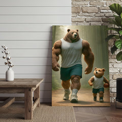 Maxcorners Buff Bear Dad and Cub Canvas Wall Art, Fitness Father and Son Bear Print, Basketball Kids Room & Home Gym Decor