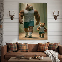 Maxcorners Buff Bear Dad and Cub Canvas Wall Art, Fitness Father and Son Bear Print, Basketball Kids Room & Home Gym Decor